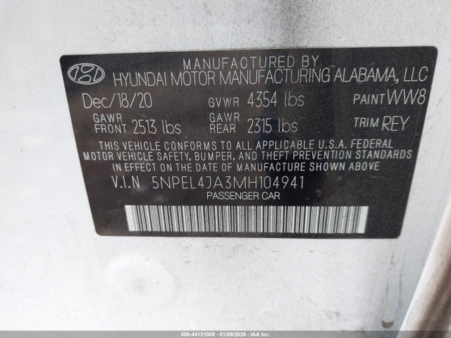5NPEL4JA3MH104941 Hyundai SONATA SEL