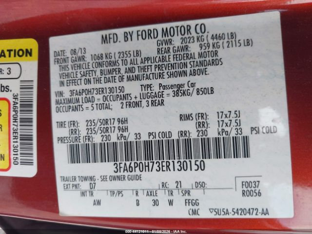 2014 FORD FUSION 3FA6P0H73ER130150 Photo 8