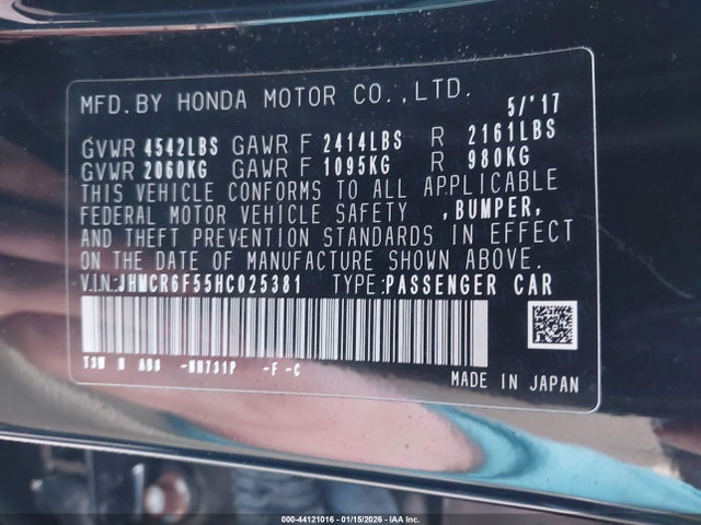 JHMCR6F55HC025381 Honda Accord Hybrid Ex-l