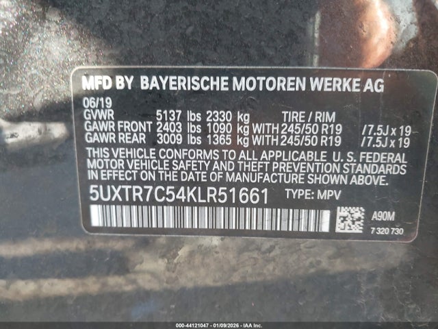 Продажа на аукционе авто 2019 Bmw X3 Sdrive30i, vin: 5UXTR7C54KLR51661, номер лота: 44121047