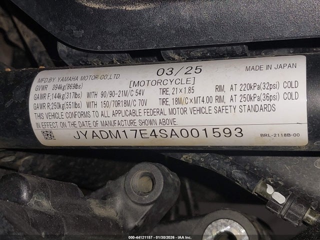 JYADM17E4SA001593 Yamaha Xtz690