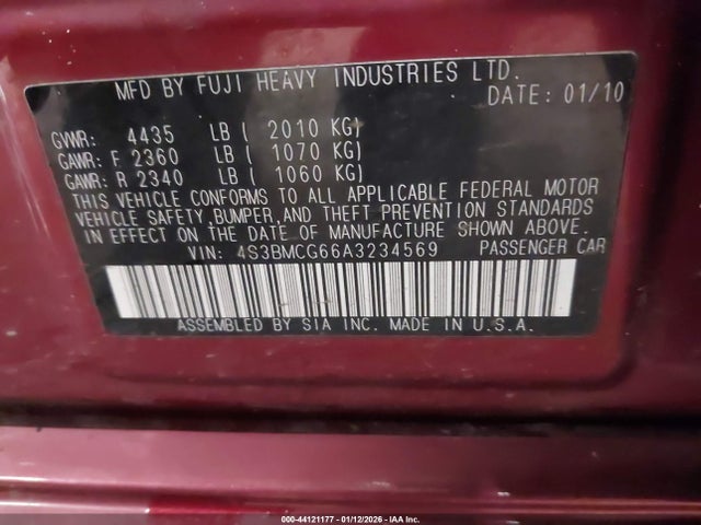 Продажа на аукционе авто 2010 Subaru Legacy 2.5i Premium, vin: 4S3BMCG66A3234569, номер лота: 44121177