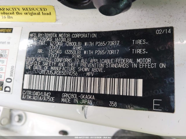 JTEZU5JR2E5074256 Toyota 4runner Sr5 Premium