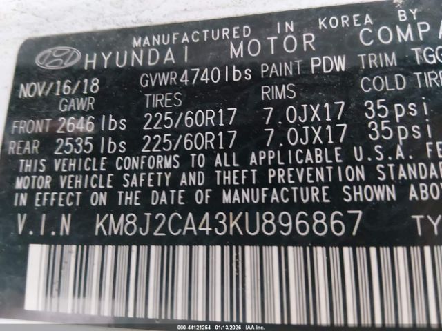 2019 HYUNDAI TUCSON KM8J2CA43KU896867 Photo 8