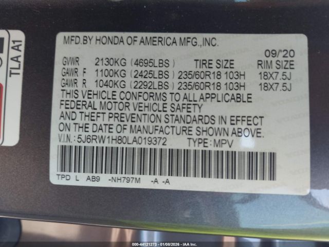 2020 HONDA CR-V 5J6RW1H80LA019372 Photo 8