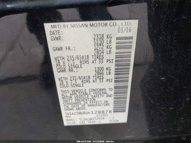 5N1AZ2MG8GN128878 Nissan MURANO SV
