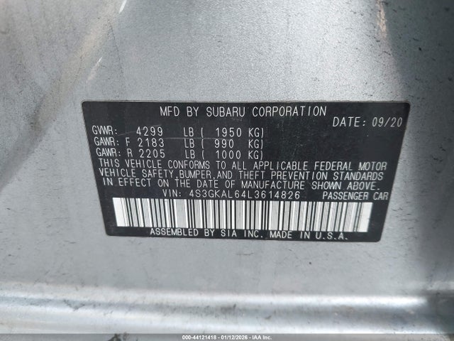 Продажа на аукционе авто 2020 Subaru Impreza Sport, vin: 4S3GKAL64L3614826, номер лота: 44121418