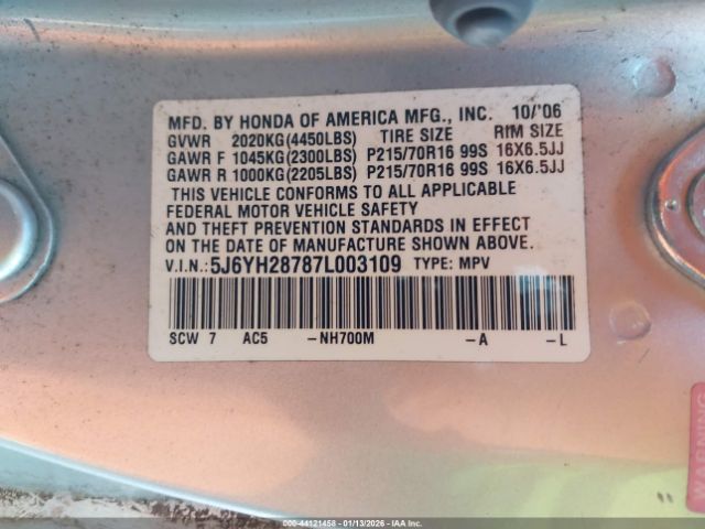 2007 HONDA ELEMENT 5J6YH28787L003109 Photo 8