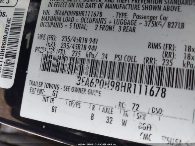 2017 FORD FUSION 3FA6P0H98HR111678 Photo 8