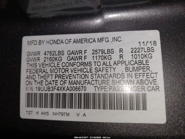 Продаж на аукціоні авто 2019 Acura Tlx Tech Pkg, vin: 19UUB3F4XKA006670, номер лоту: 44121577