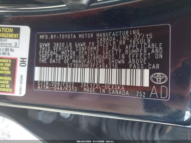 2015 TOYOTA COROLLA 2T1BURHEXFC464316 Photo 8