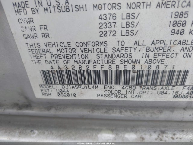 2011 MITSUBISHI GALANT 4A32B2FF8BE010871 Photo 8