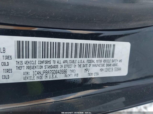 2016 Jeep Patriot Sport მანქანა იყიდება აუქციონზე, vin: 1C4NJPBA7GD642686, აუქციონის ნომერი: 44121677