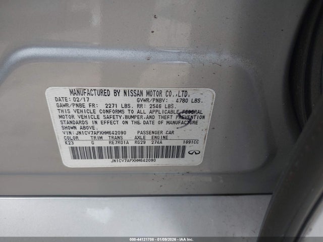 44121708 :رقم المزاد ، JN1CV7APXHM642090 vin ، 2017 Infiniti Q50 2.0t Base مزاد بيع