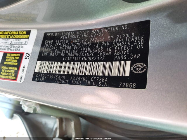 4T1G11AKXNU667137 Toyota CAMRY SE