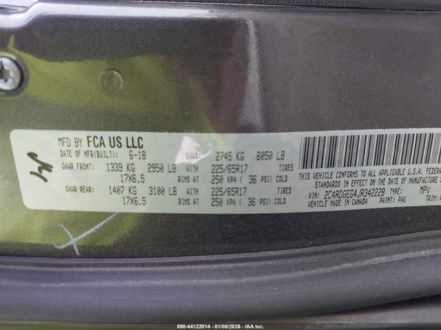 2C4RDGEG4JR342228 Dodge Grand Caravan Gt