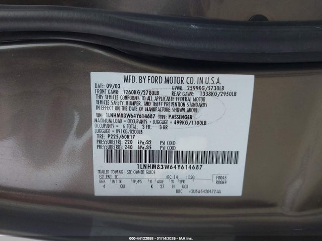2004 LINCOLN TOWN CAR 1LNHM83W64Y614687 Photo 8
