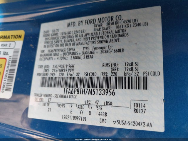 2021 FORD MUSTANG 1FA6P8TH7M5133956 Photo 8