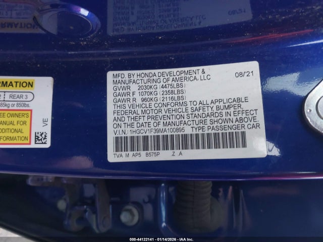 1HGCV1F39MA100895 Honda Accord Sport