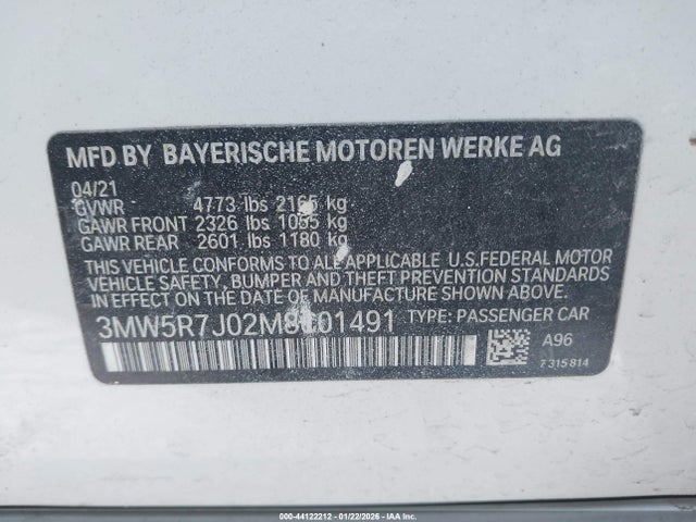 3MW5R7J02M8C01491 BMW 330i Xdrive
