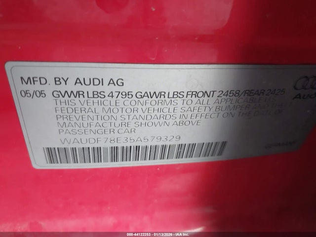 2005 AUDI A4 WAUDF78E35A579329 Photo 8