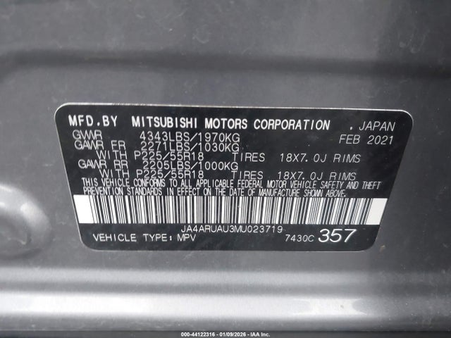 Aukcja sprzedaży 2021 Mitsubishi Outlander Sport 2.0 Be Awc/2.0 Es Awc/2.0 Le Awc/2.0 Se Awc, vin: JA4ARUAU3MU023719, numer aukcji: 44122316