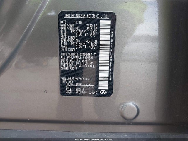 Продаж на аукціоні авто 2017 Infiniti Qx80, vin: JN8AZ2NF3H9641691, номер лоту: 44122354