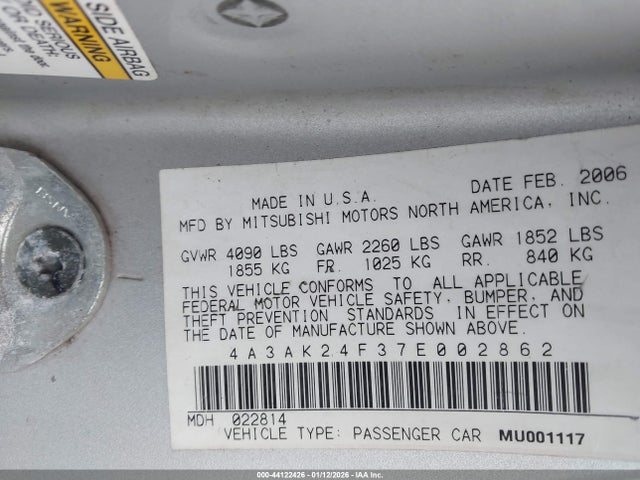 2007 MITSUBISHI ECLIPSE 4A3AK24F37E002862 Photo 8