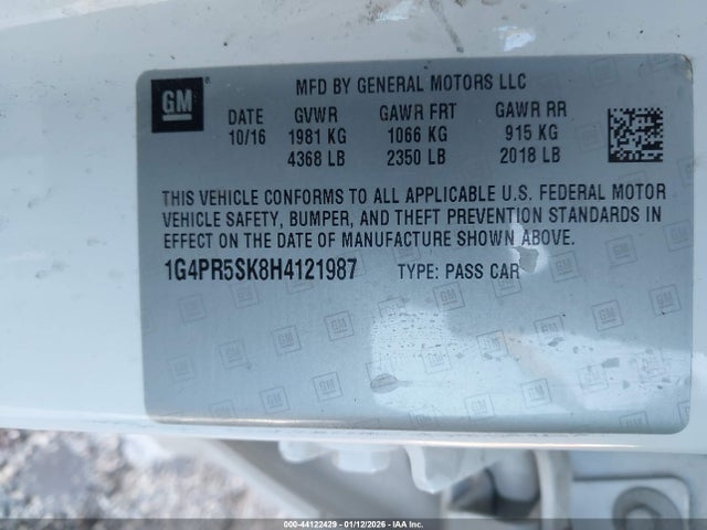 Продаж на аукціоні авто 2017 Buick Verano Sport Touring, vin: 1G4PR5SK8H4121987, номер лоту: 44122429