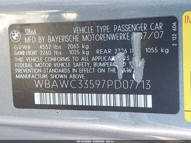 Продажа на аукционе авто 2007 Bmw 328xi, vin: WBAWC33597PD07713, номер лота: 44122460