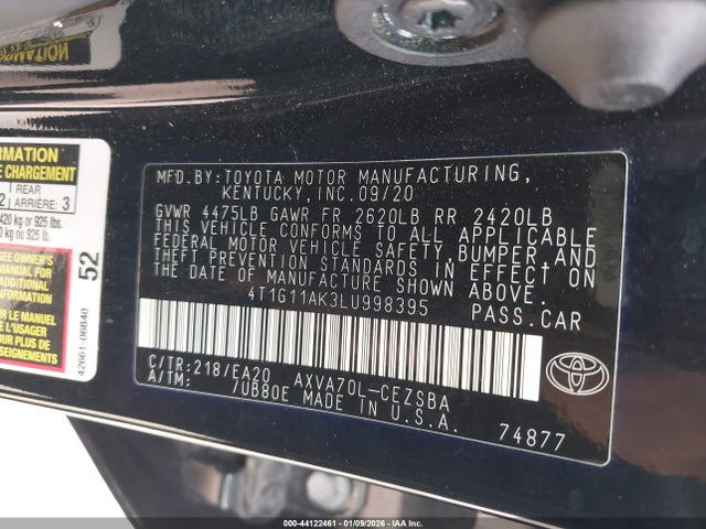 4T1G11AK3LU998395 Toyota CAMRY SE