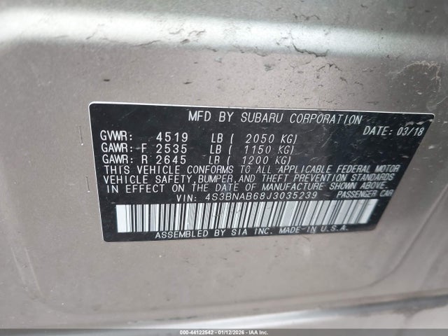 Subaru Legacy 2.5i 2018 4S3BNAB68J3035239 Image 9