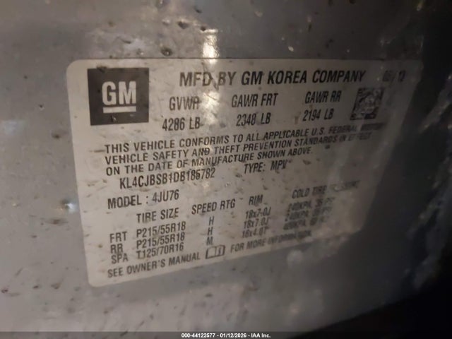 44122577 :رقم المزاد ، KL4CJBSB1DB185782 vin ، 2013 Buick Encore Convenience مزاد بيع