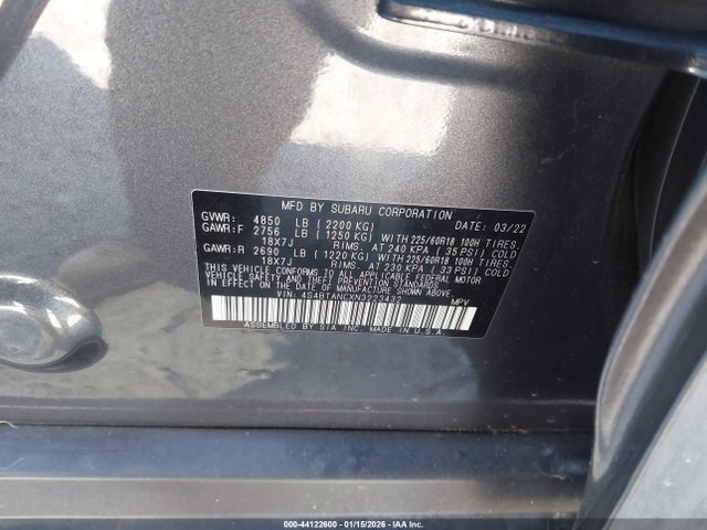Продаж на аукціоні авто 2022 Subaru Outback Limited, vin: 4S4BTANCXN3223432, номер лоту: 44122600