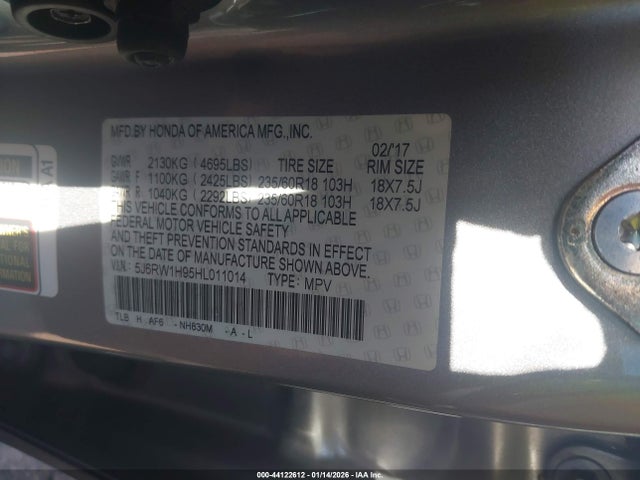 5J6RW1H95HL011014 Honda Cr-v Touring