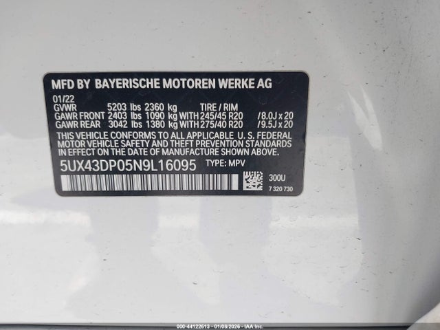 5UX43DP05N9L16095 BMW X3 Sdrive30i