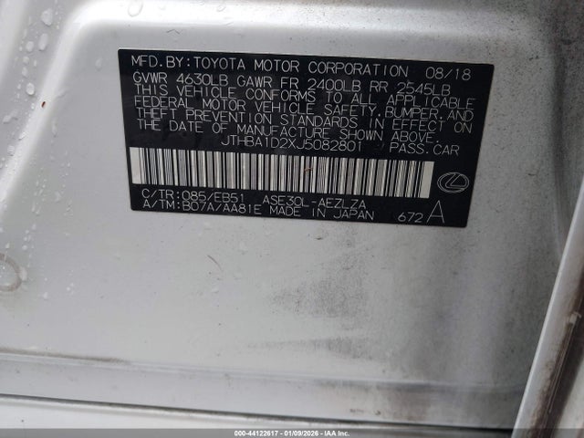 44122617 :رقم المزاد ، JTHBA1D2XJ5082801 vin ، 2018 Lexus Is 300 مزاد بيع