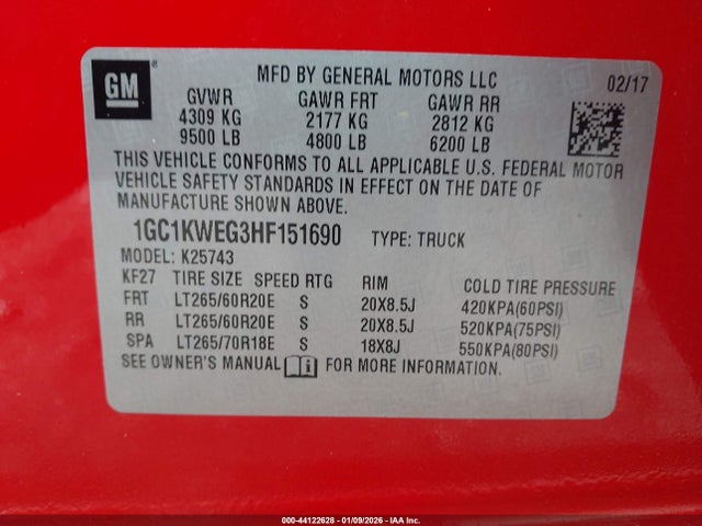 1GC1KWEG3HF151690 Chevrolet Silverado 2500hd Ltz