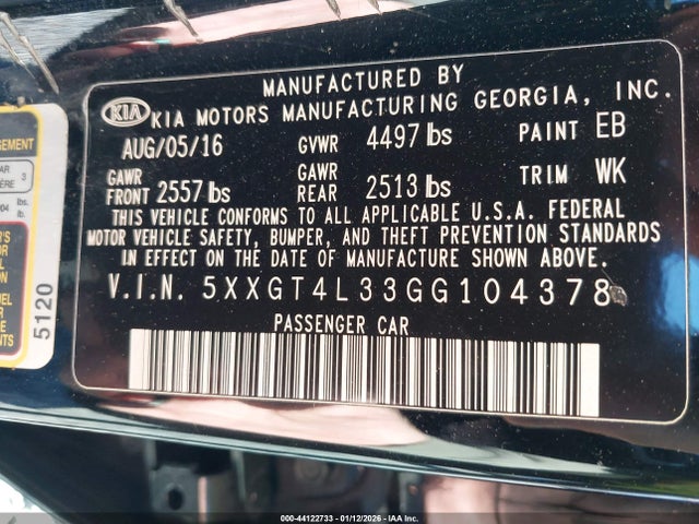 5XXGT4L33GG104378 KIA Optima Lx