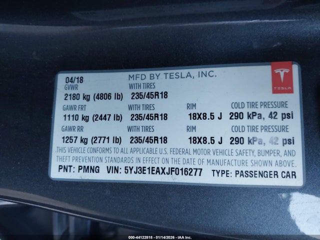 2018 TESLA MODEL 3 5YJ3E1EAXJF016277 Photo 8