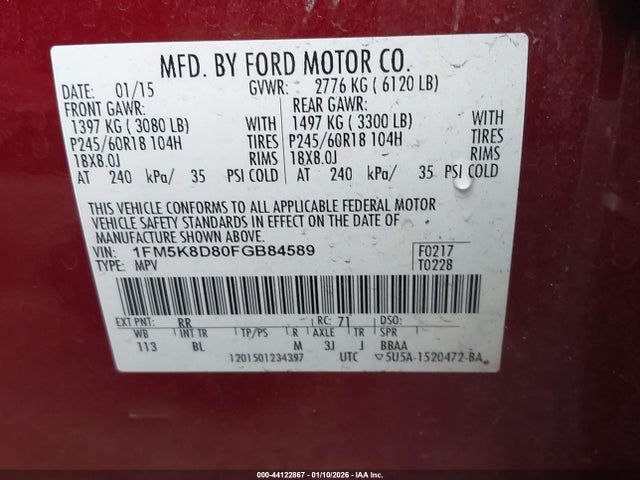 Ford EXPLORER XLT 2015 1FM5K8D80FGB84589 Image 9
