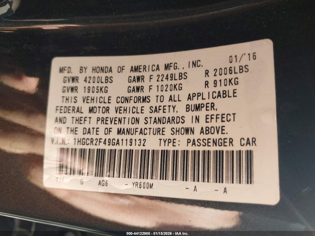 Honda ACCORD LX 2016 1HGCR2F49GA119132 Image 25
