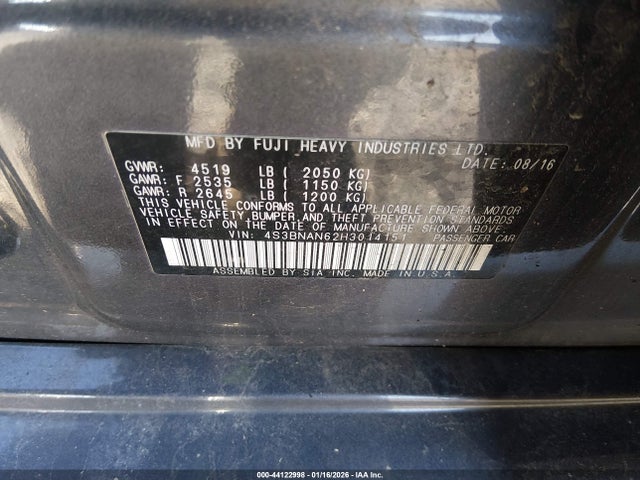 Subaru Legacy 2.5i Limited 2017 4S3BNAN62H3014151 Image 9