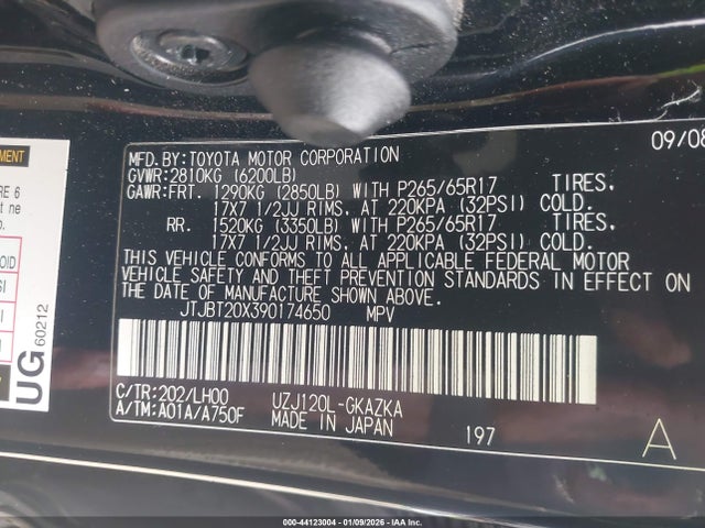 2009 Lexus Gx 470 მანქანა იყიდება აუქციონზე, vin: JTJBT20X390174650, აუქციონის ნომერი: 44123004