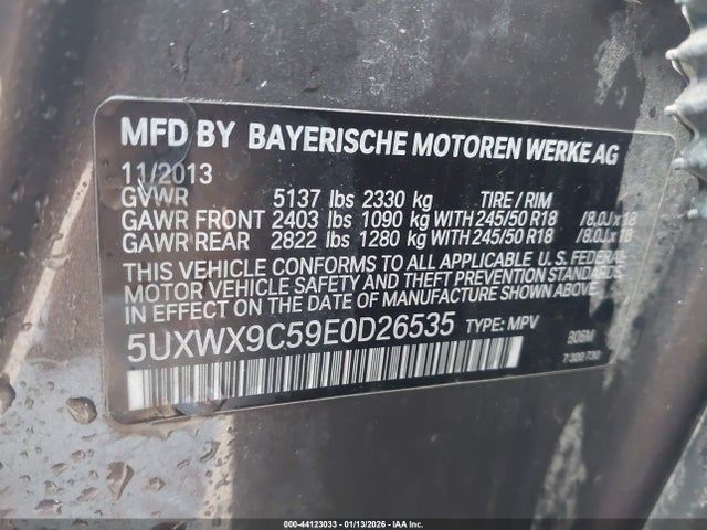 44123033 :رقم المزاد ، 5UXWX9C59E0D26535 vin ، 2014 Bmw X3 Xdrive28i مزاد بيع