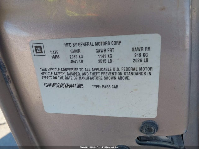 1999 Buick Lesabre Custom მანქანა იყიდება აუქციონზე, vin: 1G4HP52K0XH441905, აუქციონის ნომერი: 44123150