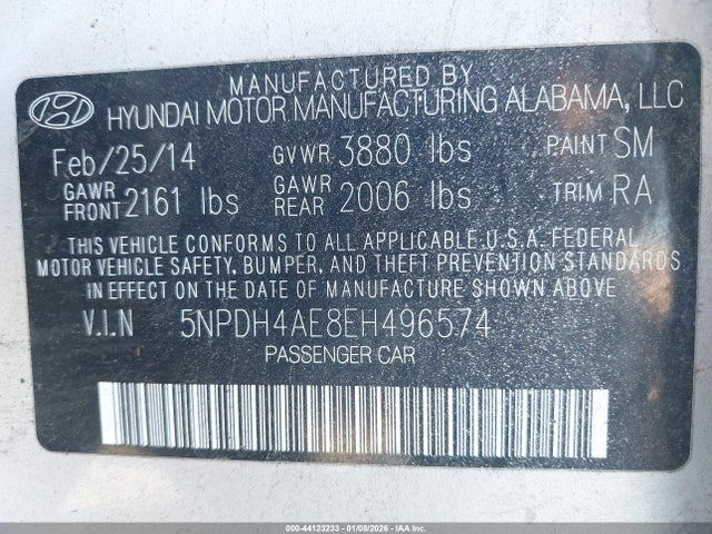 5NPDH4AE8EH496574 Hyundai ELANTRA SE