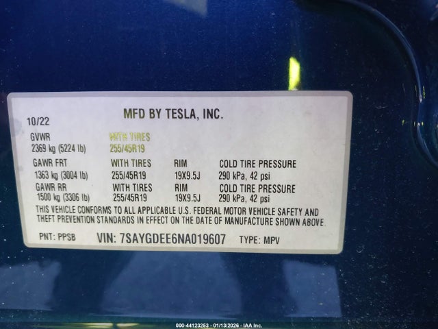 2022 TESLA MODEL Y 7SAYGDEE6NA019607 Photo 8