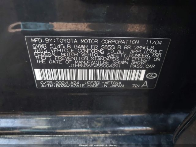 2005 LEXUS LS 430 JTHBN36F455004391 Photo 8