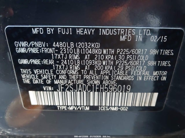 Subaru Forester 2.5i Premium 2015 JF2SJADC1FH596019 Image 9